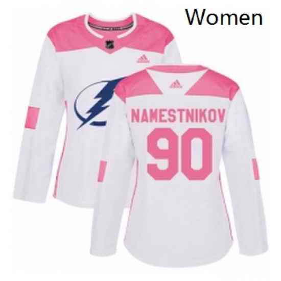 Womens Adidas Tampa Bay Lightning 90 Vladislav Namestnikov Authentic WhitePink Fashion NHL Jersey